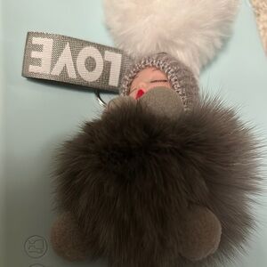 Gray and White Pom Pom Keychain